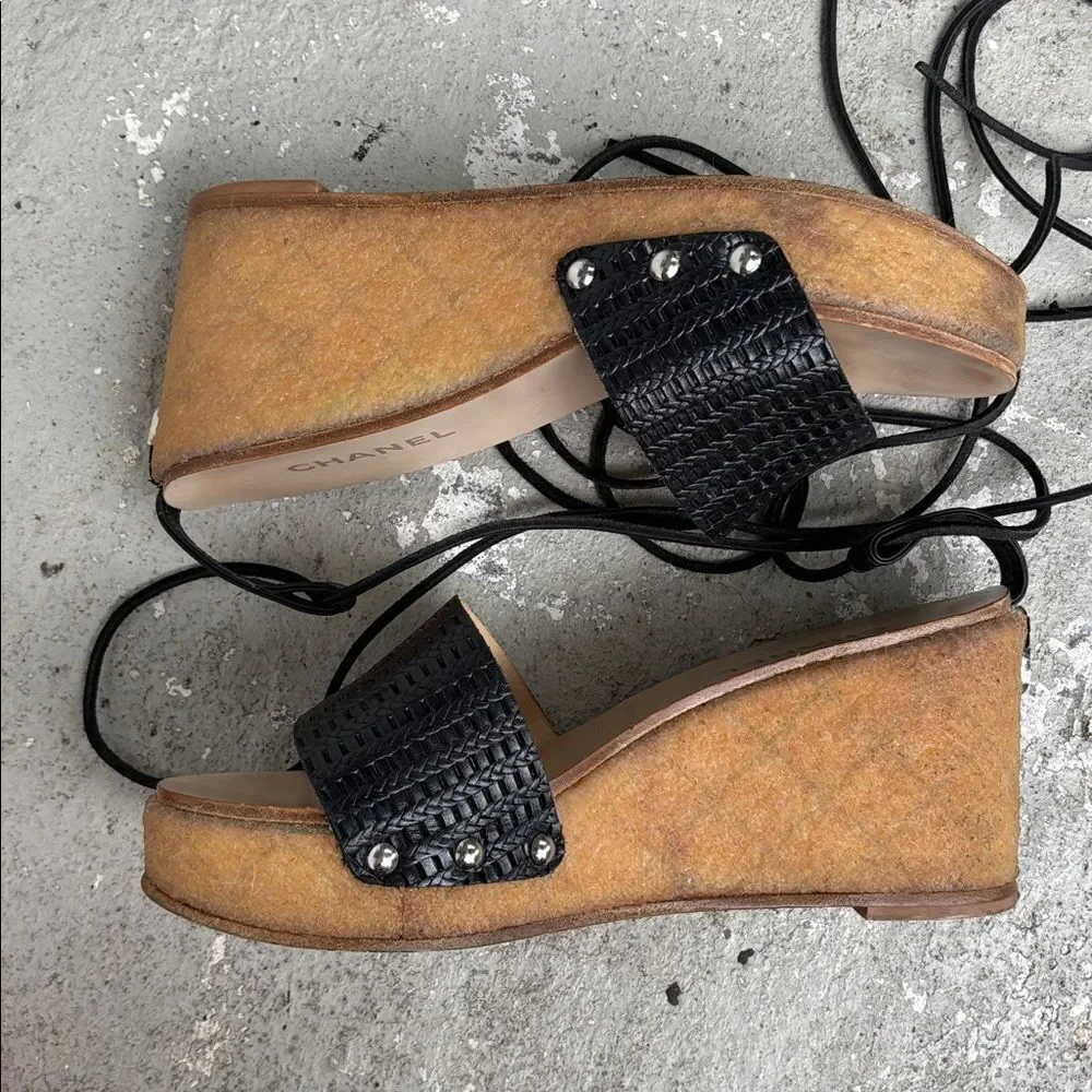 Chanel Woven Crepe Platform sandals
